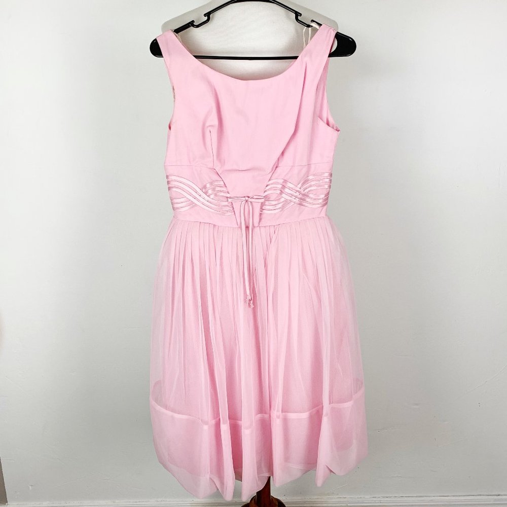 Vintage 60s Baby Pink Prom Dress Bow Satin